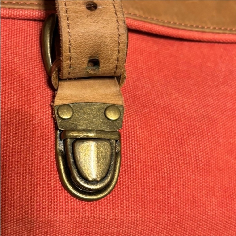 Vintage L.L. Bean Canvas Messenger Bag/ Satchel/Leather Trim/Salmon Red - Picture 15 of 16